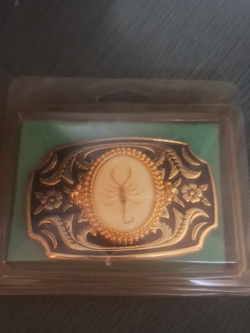 Vintage Gold-Tone Scorpion Cameo Belt Buckle - Black & Gold
